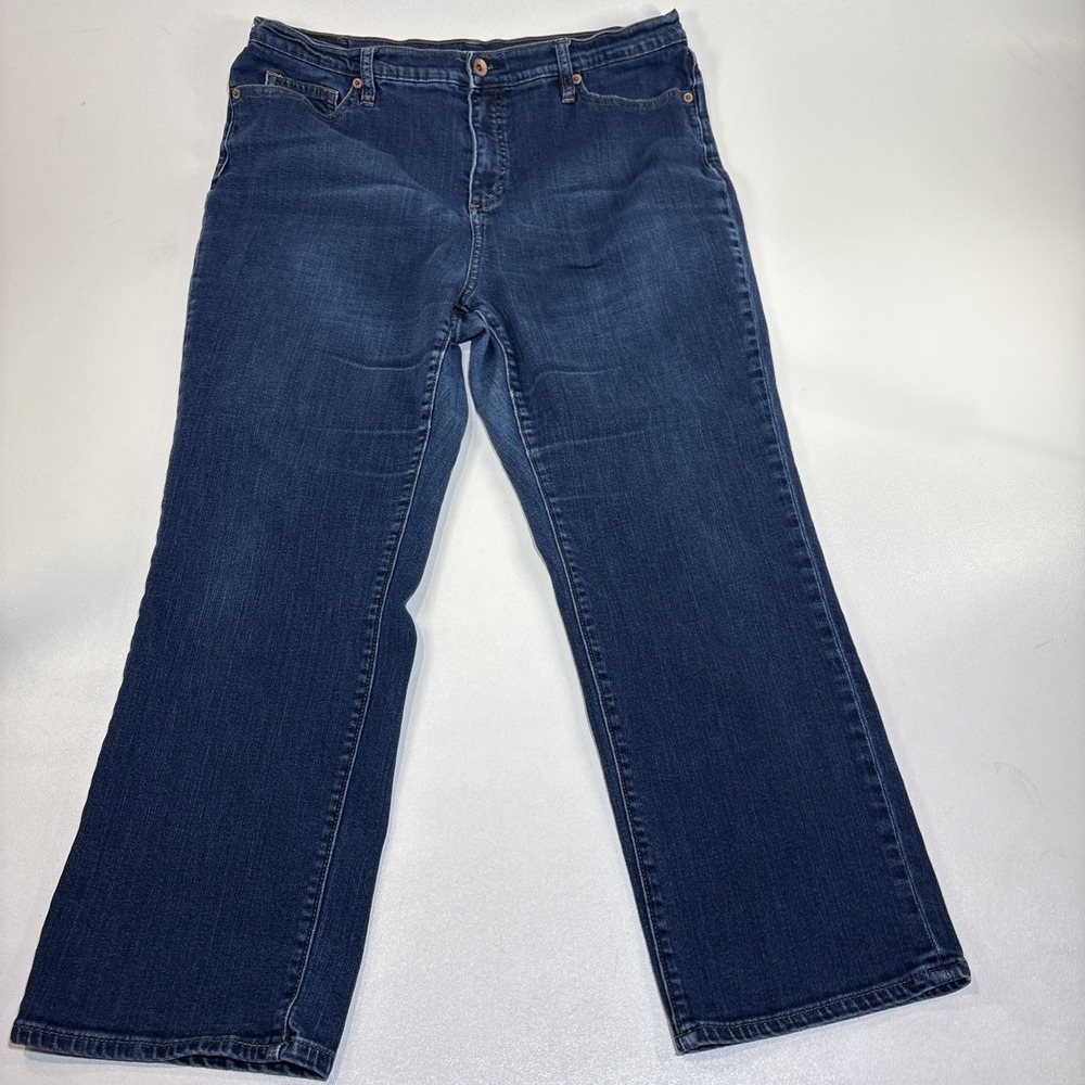Lands' End Jeans Women's PETITE Size 16 Mid Rise Straight Leg‎ Stretch Blue Wash